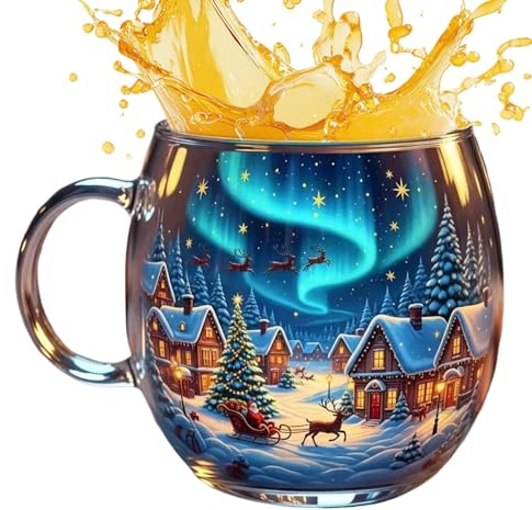 Erconsso Tazas De Café Navideñas,Taza De Vidrio Transparente Decorada Navideña | Para Vino Agua Bebidas Chocolate Caliente Refrescos Latte 300ml