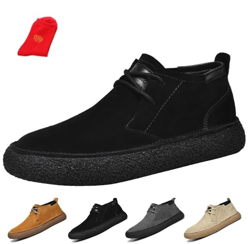 Stövlar for män Snörstövlar i mocka mäns Casual Business-stövlar Mockaskor(Black,47 EU)