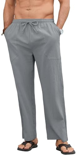 Aisprts Pantalon Lin Homme Pantalon D'Été Léger Coupe Ample, Taille Élastiquée avec Cordon Et Poches, pour Plage, Vacances Et Usage Quotidien