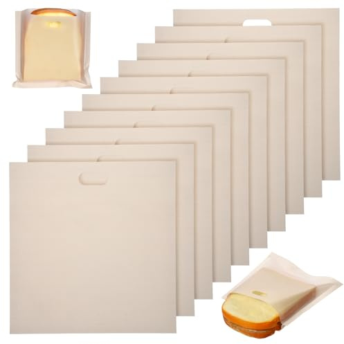 10 Pack Reusable Toaster Bags, 6.5 x 6.3inch Non-Stick Travel Washable Toaster Bags for Grilled Cheese Sandwiches Toast Bread Snacks