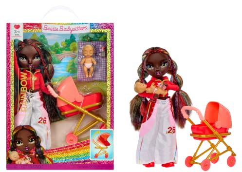 RAINBOW HIGH Junior Junior High Babysitters – Iris Bow, Poupée 23 cm | Comprend un bébé, une poussette, un couffin, un biberon, un peigne, une tenue et des accessoires, de 4 à 12 ans et plus