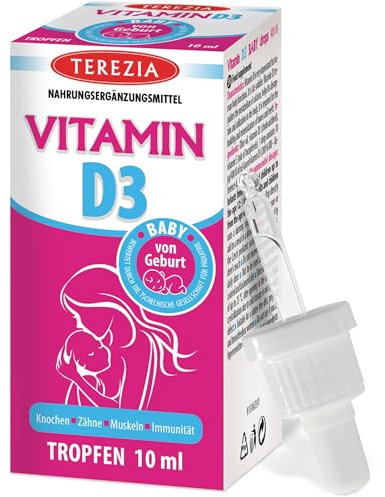 Vitamin D3 für Babys & Kinder - 400 IU, 10ml für 220 Tage - Vitamin D Tropfen gut für Immunsystem, Knochen, Zähne, Muskeln - D3 Tropfen sind auch geeignet für Schwangere und stillende Mutter