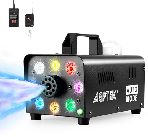 AGPTEK Fog Machine, 500W Portable Led Smoke Machine with Lights (Red, Blue, Green), Upgraded Auto Mode & Wireless Remote Control for Halloween, Christmas, Wedding, Parties, DJ Performance & Stage Show