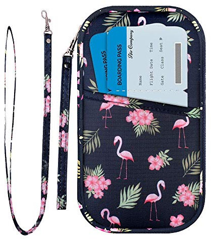 RFID Blocker Familie Reisepass Brieftasche, Reisepass Dokumenten Organizer mit Zwei Abnehmbaren Trägern für Männer Frauen (Flamingo)