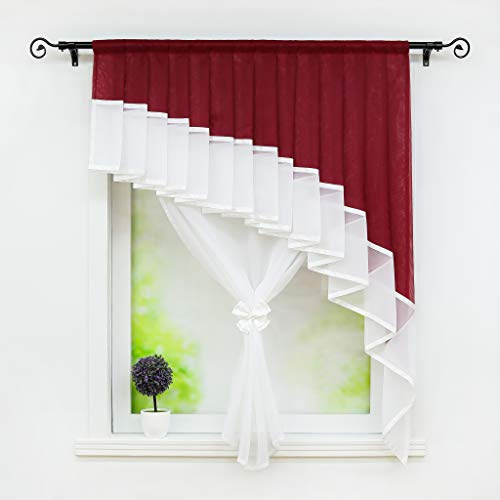 Joyswahl Voile Raffrollo schöne Fertig Gardine transparente Raffrollo mit Falten »Stephanie« Doppelschicht Bändchenrollo BxH 140x140cm Rot 1er Pack