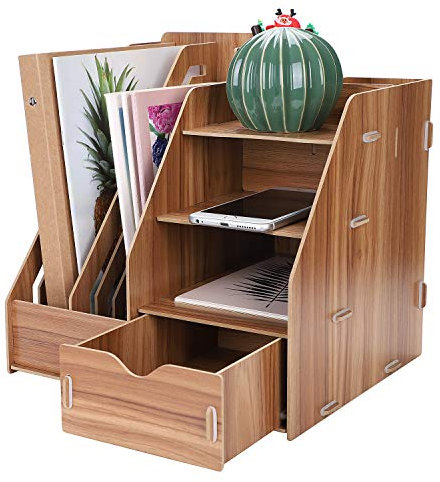 Stehsammler Holz Schreibtisch Organisation Office Desk Organizer A4 Briefablage Stiftehallter Groß Zeitschriftensammler mit Schublade Papieraufbewahrung für Büro Notizbuch Visitenkarte