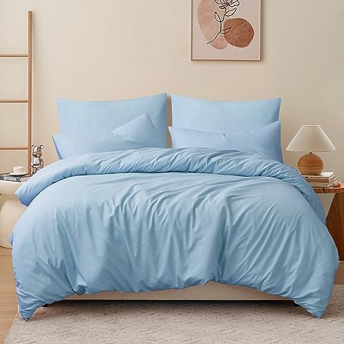 RUIKASI Bettwäsche 200x200 Blau 3teilig - Hellblau Mikrofaser Bettwäsche-Sets OEKO-TEX, Bettbezüge 200 x 200cm + 2 Kissenbezüge 80x80cm mit Reißverschluss, Weich und Bügelfrei