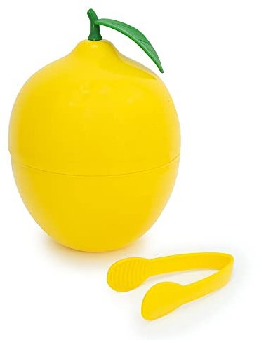 CÉCOA • Eiswürfeleimer Zitrone • 750 ml • doppelwandig luftdicht • mit Deckel + Zange • Eiskübel Design Obst • Aperitif, Cocktails, Mojitos, Partys, Abende • kompakt, originell, isoliert
