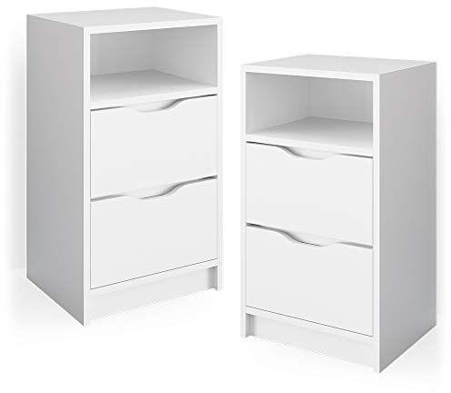 Vicco Mesa de Noche Ruben, Blanco, Lote de 2, Apto para Camas boxspring con Compartimento de Almacenamiento Abierto