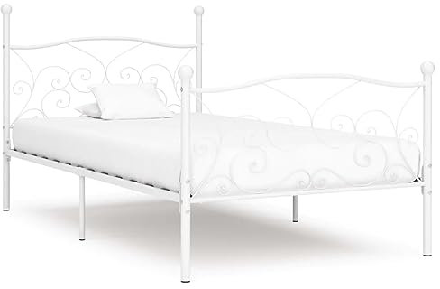 vidaXL Bettgestell mit Lattenrost Metallbett Einzelbett Bett Schlafzimmerbett Bettrahmen Ehebett Schlafzimmermöbel Weiß Metall 100x200cm