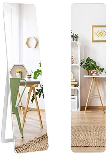 GOPLUS 2 in 1 Ganzkörperspiegel, Großer Standspiegel 155 cm × 37 cm mit Massivholzrahmen & Haken, HD Wandspiegel mit Splitterschutz, Stehspiegel für Tür, Wohnzimmer, Schlafzimmer und Ankleidezimmer