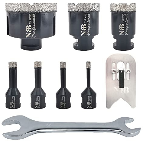 NBB Broca de diamante con M14, corona diamante para taladrar en seco y húmedo profesional en porcelana,cerámica,baldosas,granito,mármol,azulejo,para Amoladora Angular(6/8/10/12/35/43/68mm+Llave+Guía)