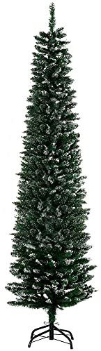 HOMCOM Albero di Natale Slim con 570 Rami, Albero di Natale Innevato Artificiale Alto e Stretto con Base Rimovibile e Pieghevole, Φ53x190cm, Verde