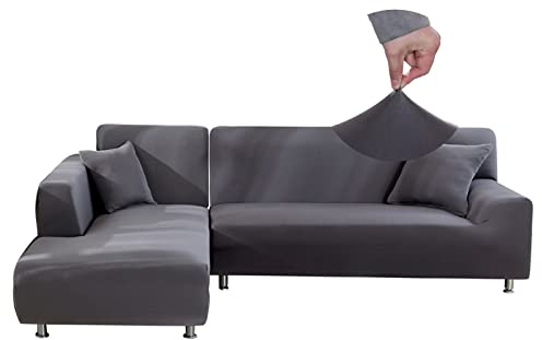 Jaotto Sofabezug Elastische Spandex Stretch Couchbezug für L-Form Sofa Überwürfe Universal Waschbar Sofaüberwurf 2er Antirutsch(3 Sitzer+3 Sitzer,Grau)
