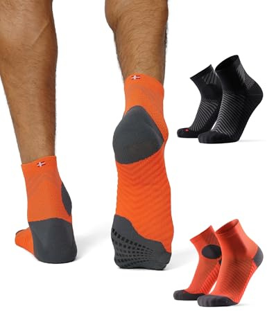 DANISH ENDURANCE Löparstrumpor med Silikongrepp, Halkfria Trail- & Träningsstrumpor, Unisex, 2-pack, Flerfärgad (1x Svart, 1x Orange), 43-47