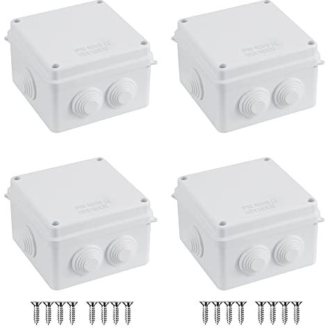 Pack of 4 Black IP65 Junction Box, ABS Plastic Outdoor External Electrical Enclosure Box, Universal Weatherproof Surface Mounted CCTV Junction Boxes (100x100x70mm) – AVARTEK (White)