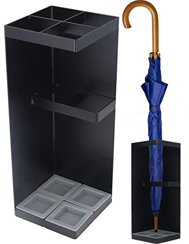 Soporte de almacenamiento de paraguas Soporte de paraguas Soporte de paraguas de interior Estante para entrada Minimalista Robusto Soporte de paraguas inteligente con bandeja de goteo (Negro)