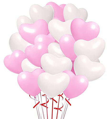 Herzluftballons Rosa Weiß,12 Zoll Herz Luftballons,100 Helium Herzluftballons,Latex Ballons mit Herzform,Luftballons Hochzeit,Herzluftballons Helium Hochzeitdeko für Brautdusche Valentinstag Verlobung