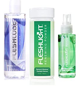 Fleshlight Care Set (Wash, Powder, 100ml Lube Water) - Pflegeprodukte für alle Fleshlight Masturbatoren