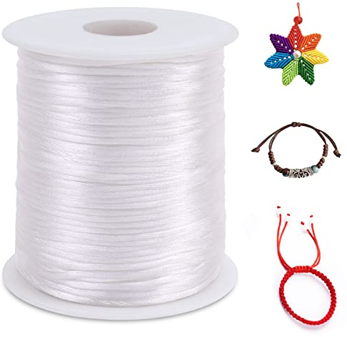 LEREATI Nylon Cord 2mm x 100m, Satin Cord Nylon String Macrame Cord, Coloured Beading Thread String for Making Bracelet, Necklace, Chinese Knot, Jewellery (White)