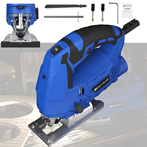Jigsaw Corded Jigsaw 230V Electric Hand Saw, ±45° Cutting Angle Wood Cutter, 6 Level Speed Adjustment, 4 Pendular Positions Cutting Jigsaw for Wood, Steel, Plastic Cutting, with Saw Blade