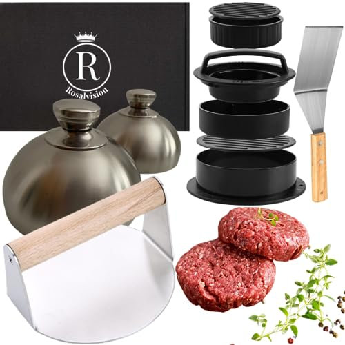 Rosalvision Smash Burger Kit - Kit para Hamburguesas - Prensa Hamburguesas - Aplasta Hamburguesas para Smash Burger - Smasher Hamburguesa - Accesorio Profesional de Barbacoa - Smash Burger Set