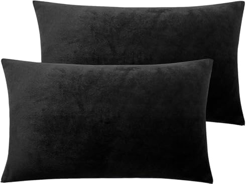 Soifox 2er-Set Kissenbezug 40 x 80 cm - Samt Zierkissenbezüge Weich Flauschig Kuschelig Kissenbezüge Dekorative Deko Kissen Sofakissen Lendenkissen Wurfkissenbezug Schlafzimmer Kissenhülle Schwarz