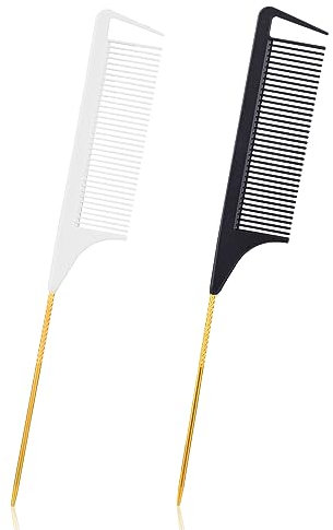 cobee Rat Tail Combs, 2Pcs Braids Parting Combs Fine Tooth Comb Rat Tail Heat Resistant Combs with Stainless Steel Pintail hair braiding tools for Women Sectioning Parting Styling