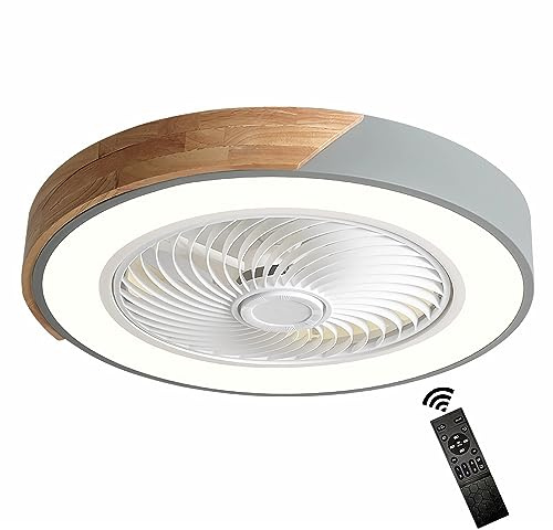 GaoHX Ventilateur de plafond en bois avec éclairage LED, plafonnier moderne invisible à intensité variable, minuterie silencieuse, plafonnier pour salon, chambre à coucher, chambre d'enfant