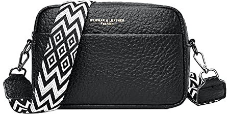 Umhängetasche Damen Klein Bauchtasche Damen Crossbody Bag 2023 Mode Taillentasche, Brusttasche Einfache Schulter Umhängetasche Vintage Schultergurt Rindsleder Kleine Quadratische (A01-Black, One Size)
