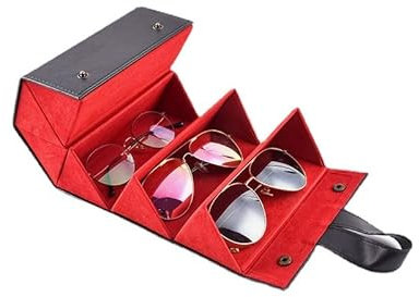 Skybook Brillenorganizer für 5 Brillen Reisen Sonnenbrillen Brillenbox zur Aufbewahrung Tragbar Brillenetui für Damen Herren (Schwarz-rot)