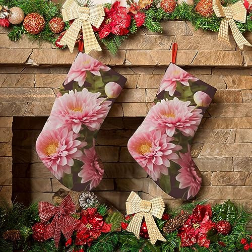 BTCOWZRV Weihnachtsstrümpfe, 45,7 cm, Weihnachtsstrumpf, rosa Blumen, personalisierte Weihnachtsstrümpfe für Weihnachtsdekoration, große Weihnachtsdekoration, hängende Dekoration für Party, Kamin,