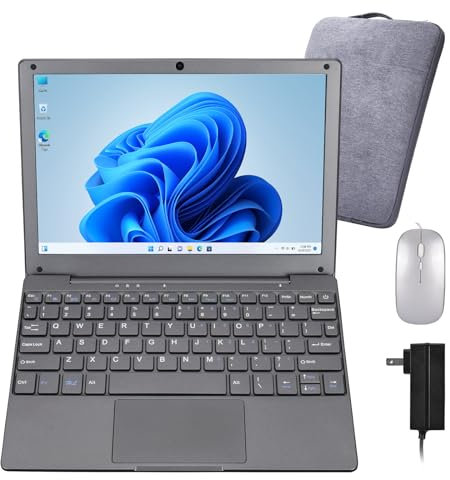 HBESTORE Mini portátil, 10.1 Pulgadas 8 GB RAM 128 GB SSD, visualización IPS con procesador Intel Celeron N4020 (hasta 2.8 GHz), Ligero y Potente con Windows 11 OS computadora pequeña. (Gris Hierro)