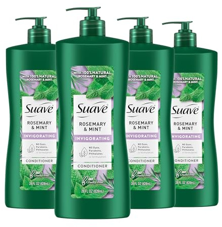 Suave Natural Rosemary & Mint Conditioner, for Strong & Healthy Hair, No Dyes, No Parabens, No Phthalates, 28 oz Pack of 4