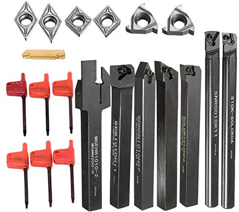 BomDog Drehmeißel, Drehmeißel, 7-Teilige Bohrstange, 10-Mm-Halter + 7-Teiliger Hartmetalleinsatz + 7-Teiliger Schraubenschlüssel, Wendeeinsätze, Drehschneidwerkzeug-Set