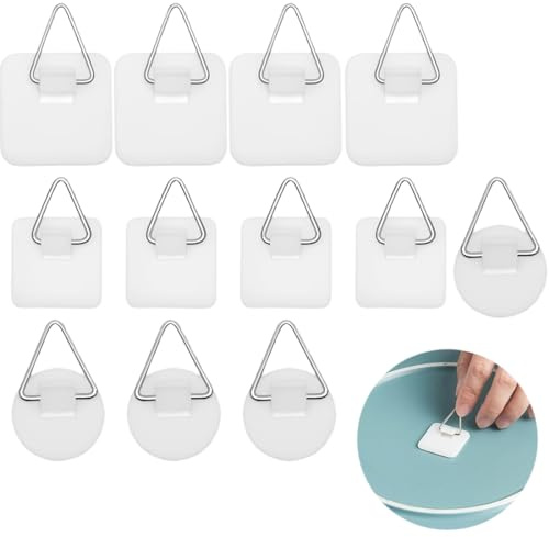 WUSJCOF 12pcs Bildaufhänger bilderhaken selbstklebend zum kleben klebenagel für bilderrahmen Leinenstruktur selbstklebend aufhänger für bilder drei Formen