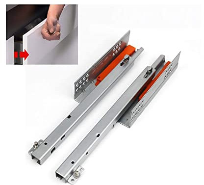 Guide per Cassetti Guide per cassetti sottopiano con Pressione di Rimbalzo, 400 mm, 450 mm, 500 mm, 2 Pieghe, Mezza Estensione, con Cuscinetti a Sfera, Guide per cassetti, rotelle, 50 kg, 1 Paio