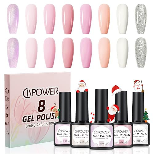 CIVPOWER UV Nagellack Set: 8 Farben Rosa Nudefarben Gel Nagellack Gellack für Gelnägel DIY Nail Art Kit - UV Gel Nail Polish Set für Nagel Design 8ML