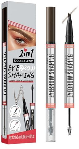 Lápiz de cejas con gel para cejas, lápiz de cejas Microblading con 4 puntas de microtenedor, lápiz de cejas líquido dividido 2 en 1, lápiz de cejas impermeable de larga duración, lápiz de cejas