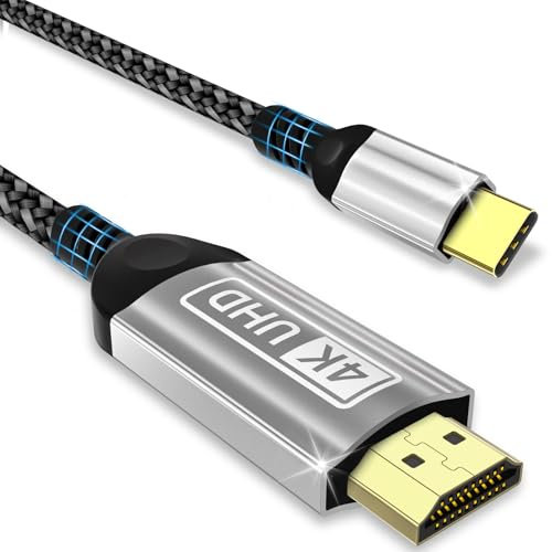 CKCN HDMI USB C Kabel 2 Meter, USB C HDMI 4K UHD Thunderbolt 4/3 Cable USB C auf HDMI adapter Typ C Kompatibel mit i Phone 15/16 Pro, MacBook Pro/Air, i Pad Pro, Samsung Galaxy S24/S23, Hellgrau, 2m