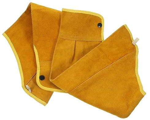 Artibetter Manguitos de Soldadura de Piel de Vaca Certificados Resistentes al Calor para Protección Térmica y Anti-quemaduras en Soldadura y Trabajos Industriales, Amarillo Cierre de Botón,