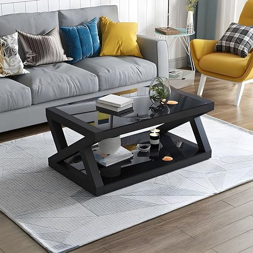 Abstrakt bas rektangulär modern glasbord metall botten ram soffbord europeisk lägenhet härdat glas soffbord TV-skåp svart bordsbas svart bordsskiva 80 cm L x 50 cm B x 45 cm