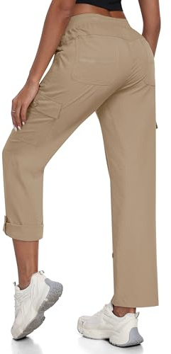 JINSHI pantalone Cargo Donna Convertibili 3/4 Capri Asciugatura Rapida Escursionismo Trekking Casual All'aperto Cachi Taglia EU L