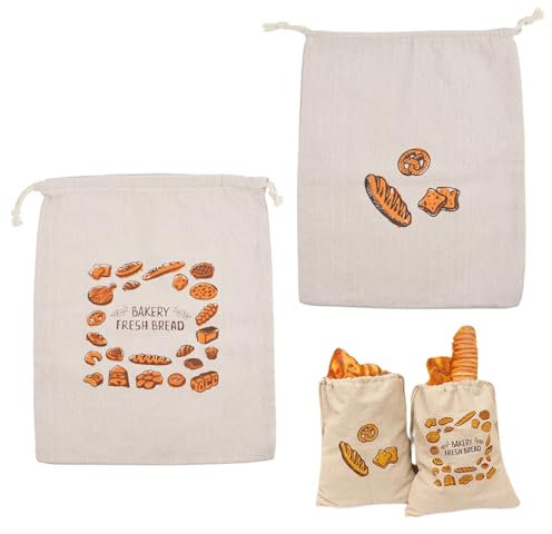 2 Pack Large Bread Storage Bags With Drawstring, Reusable Linen Bread Bags For Homemade Bread – Eco-Friendly Fabric Keeps Bread Fresh Longer – 40x30cm Food Storage For Loaves, Baguettes, Sourdough