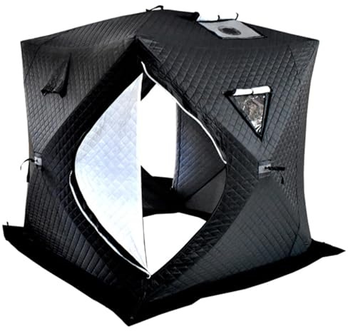Isoliertes Eis-Angelzelt für 3–5 Personen, Pop-Up-Hub-Form, tragbares Eisfischen, Shanty-Eishaus mit Tragetasche, Thermo-Winter-Eishaus (Größe: 200 x 200 x 180 cm, Farbe: Kaminstil)
