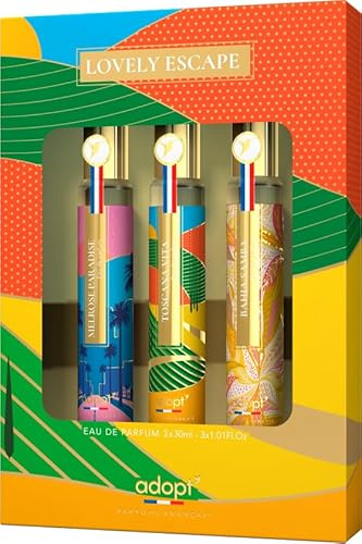 adopt LOVELY ESCAPE 3er Set, 3 x 30 ml Eau de Parfums pour femmes | Coffret cadeau de parfum (3x30ml), à offrir, compositions de parfums fraîches et colorées, adopt: parfum pour femme