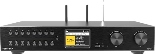 TELESTAR TOP 550 – HiFi-System mit Verstärker & CD-Player (43 cm Breite, 2 × 30 W, Internetradio/DAB+, Bluetooth Audio-Streaming & Sendefunktion, Hotelmodus, USB-Aufnahme, Streamingdienste) – Schwarz