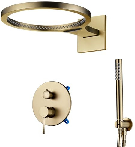 WRKMH Colonne Douche Encastrable Or Brossé, 3 Fonctionnel Colonne de Douche Mural Ensemble Douche avec 2 Fonctionnel Pommeau de Douche, Douchette