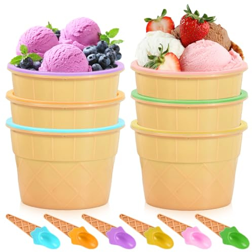 6 stycken glassbägare för barn, glassbägare med skedar, godisfärgade glassbägare, glassbägare matkopp set för mat, frukt, yoghurt, familj, camping, julfest