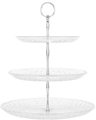 WyndShades 3 Tier Clear Plastic Cake Stand – Round Dessert Display for Cupcakes, Afternoon Tea, Donuts & Pastries – Tiered Serving Platter for Wedding, Birthday, Party, Baby Shower (35.5cm)